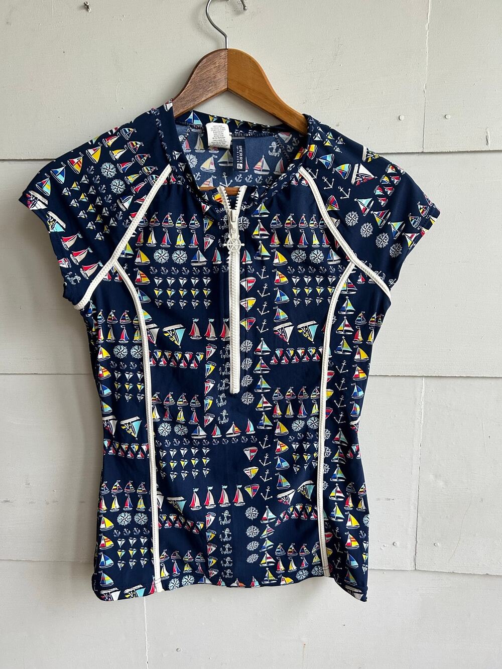 Sperry Women's Swim Shirt Rashguard Sz S, Nautical Theme EXCELLENT condition